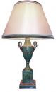An 18th Century Empire Green Polychrome Tole Lamp with swan-neck handles