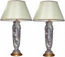 A Pair of Breccia Violetta Marble Urnsnow fitted for electricity