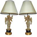 A Pair of 18th Century Italian Polychrome and Parcel-Gilt Putti