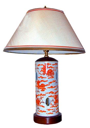 A 19th Century Chinese Porcelain Lamp with Fu Dog