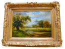 Benjamin William Leader's 19th Century (1831-1923) Bucolic Landscape "Fishing by the Stream"