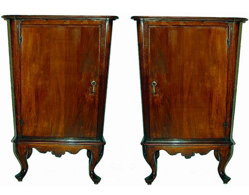 A Pair of Unusual 18th Century Venetian En Gaine Walnut Commodini del Letto