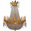 A Second-Quarter 19th Century French Empire Crystal and Gilt Metal Eighteen-Light Chandelier