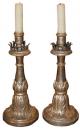 A Pair of Understated Louis XV Italian Silvered Giltwood Candlesticks