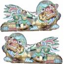 A Pair of 19th Century Chinese Carved and Hand-painted Fu Dogs