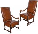 A Harlequin Pair of Late 18th Century Walnut Louis XIV Arm Chairs