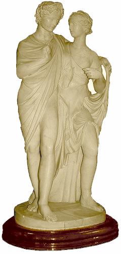  An Italian 19th Century Neoclassic Roman Biancone Marble Statue of the Greek mythological Bacchus and AriadneBacchusthe god of winefalling in love with 
Ariadne
