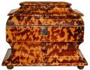 An English Regency Tortoiseshell Tea Caddy of Unusual Sarcaphogus Shape