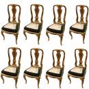 A Rare Set of Eight-18th Century Italian Queen Anne Gilt and Polychrome Dining Chairs