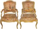 A Pair of Polychrome and Parcel Gilt 18th Century Italian Louis XV Fauteuils