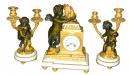 A Garniture Set of Three French Louis XVI Style Parcel GiltMarble and Bronze