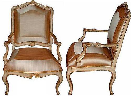 A Pair of 18th Century Italian Polychrome and Parcel Gilt Armchairs