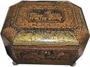 An Unusually Large 1823 English Regency Chinese Export BlackGold and Red Lacquered Tea Caddy
