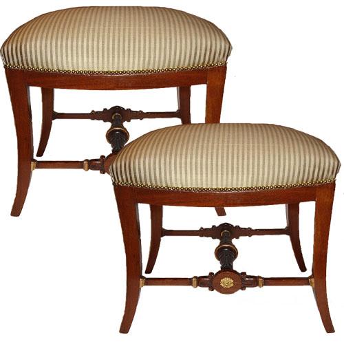  A Pair of Karl Johan Mahogany and Parcel Gilt Tabourets 