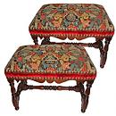  A Pair of 17th Century  English Walnut Benches with turned and blocked legs connected by h-shaped stretchers