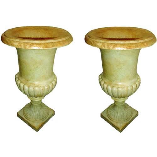  A Pair of Graceful Tulip-Shaped Carrara Marble Urns