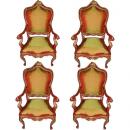  A Set of Four 18th Century Sicilian Louis XV Polychrome and Parcel Gilt Arm Chairs 