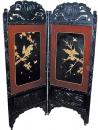 A 19th Century  Chinese Two Panel Black Lacquer Screen with Bone and Jade Appliques