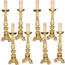  A Rare Set of Eight Large Ecclesiastical Giltwood Pricket Sticks 