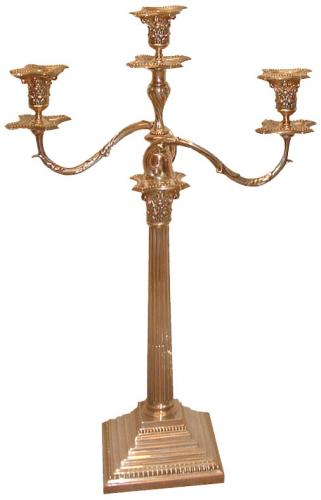  A Pair of English Neoclassical 19th Century Sterling Silver Three-Light Candelabra 