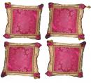 A Set of Four Brocade Antique Fabric and Red Velvet-backed Pillows