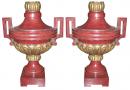 A Pair of Italian Parcel Gilt and Polychrome Decorative Architectural Pilaster Urns 