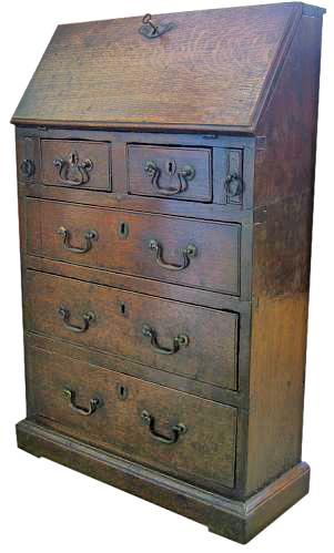 A Remarkably Diminutive yet Functional 18th Century English Child's Oak Slant Front Desk 