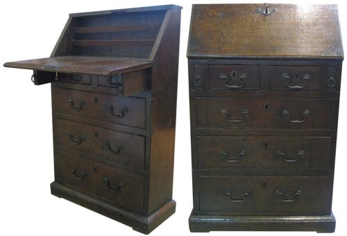 A Remarkably Diminutive yet Functional 18th Century English Child's Oak Slant Front Desk 