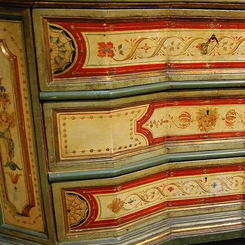 A Pristine 18th Century Venetian Polychrome Concave Block Front Commode Credenza No. 2437 A Pristine 18th Century Venetian Polychrome Concave Block Front Commode Credenza No. 2437