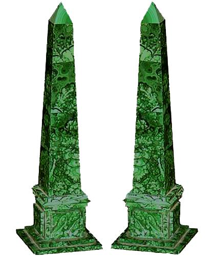 A Diminutive Late 19th Century Pair of Russian Malachite Obelisks