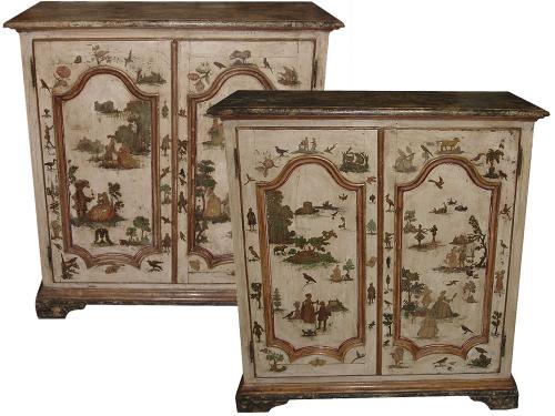 A Rare Pair of Venetian Lacca Povera Credenzas