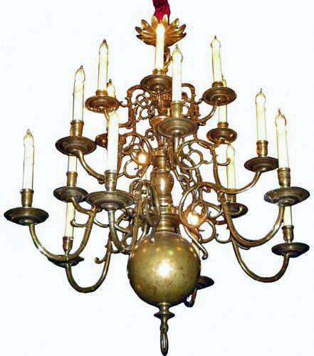 An 18th Century Fine Dutch Eighteen-Light Three Tiered Brass Chandelier