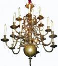 An 18th Century Fine Dutch Eighteen-Light Three Tiered Brass Chandelier