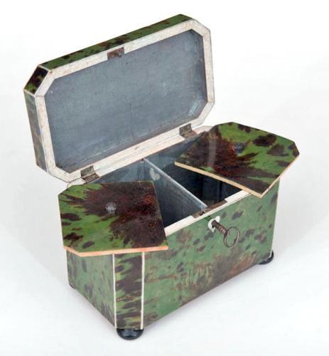 A Rare Late 18th Century English Green Tortoiseshell Tea Caddy