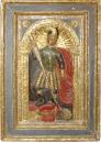 A 17th Century Spanish Colonial Parcel Gilt and Polychrome Carved Relief Panel with conforming "frame"
