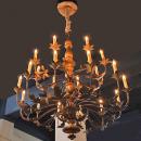 An Italian 18th Century Silver Giltwood and Tole 20-Light Chandelier 