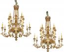 A Pair of Italian 19th Century 18-Light Polychrome and Giltwood Chandeliers