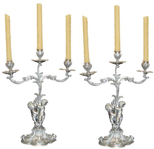 A Pair of Italian 19th Century Silver Candelabra