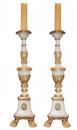 A Pair of Diminutive 18th Century Italian Polychrome and Parcel Gilt Pricket Sticks