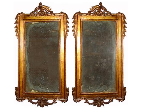 A Pair of Diminutive 18th Century Italian Mecca Giltwood Mirrors