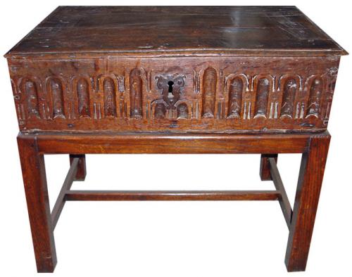 A 17th Century English Oak Bible Box on a Stand