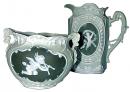 A Miniature Green & White  Porcelain Bowl & Pitcher Set