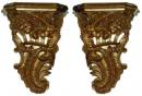 A Pair of Carved Wood Gilt Sconces with C-Scroll and Shell Carving 