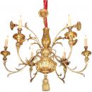 An Unusual 18th Century Italian Six-Light Giltwood and Gilded Metal Chandelier