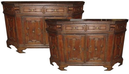 A Remarkable Pair of 17th Century Italian Walnut Credenzas
