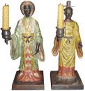  A Pair of 19th Century Oriental Bronze Decorative Candlestick Figurines 