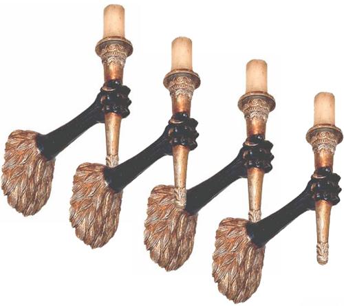  A Set of Four 19th Century Italian Polychrome and Parcel Mecca Gold and Silver Leaf Lion Arm Sconces 