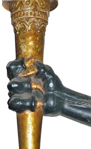  A Set of Four 19th Century Italian Polychrome and Parcel Mecca Gold and Silver Leaf Lion Arm Sconces 