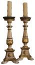 A Diminutive Pair of 18th Century Polychrome and Parcel Gilt Pricket Sticks 