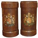 A  Regal Pair of 18th Century Leather and Polychrome Map Cannisters